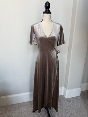 Fantastic Fawn Velvet Taupe Gray Wrap Maxi Dress
